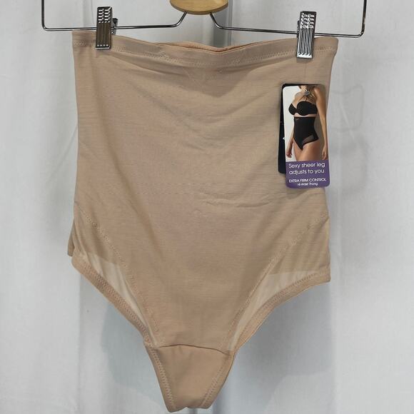 NWT CUPID Intimates Sheer Panel High Waist Shaping Thong Extra Firm Warm Beige L - Picture 8 of 8